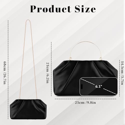 ERKOON Clutch Purse for Women Elegant Pleated Evening Bag Crossbody Shoulder Handbag Envelope Bag with 2 Detachable Chain - color: Black