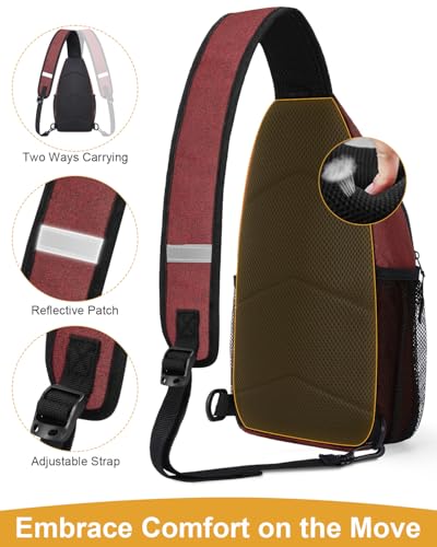 Pritent Crossbody Bags for Women Man Waterproof Sling Bag Backpack Trendy Casual Cross Body Bag with Convertible Shoulder Strap Chest Bag for Camping Hiking Travel Essentials (Wine, Medium) - color: Wine, size: Medium
