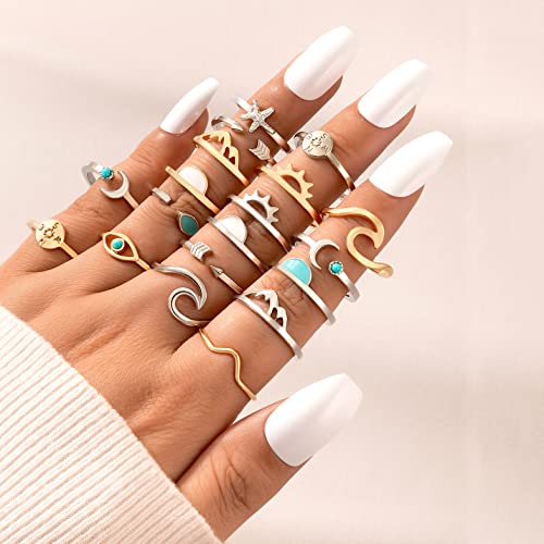 FUTIMELY Boho Retro Stackable Rings Sets for Women Knuckle Joint Finger Knuckle Nail Ring Sets Moon Stars Stack Preppy Statement Rings Cute Trendy Stuff Jewelry - style: A-1
