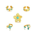 Bohemian Turquoise Ring for Women Chunky Gold Flower Statement Rings Vintage Round Turquoises Stackable Knuckle Ring Set for Women Western Jewelry - style: Turquoise flower ring-A