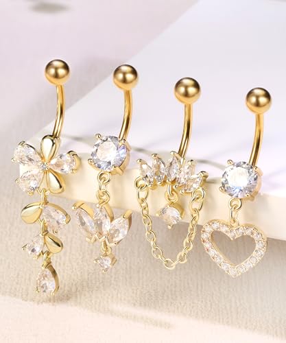 Shakalaka Dangle Belly Button Rings Piercing Jewelry for Women Surgical Stainless Steel Navel Dangly - color: Gold