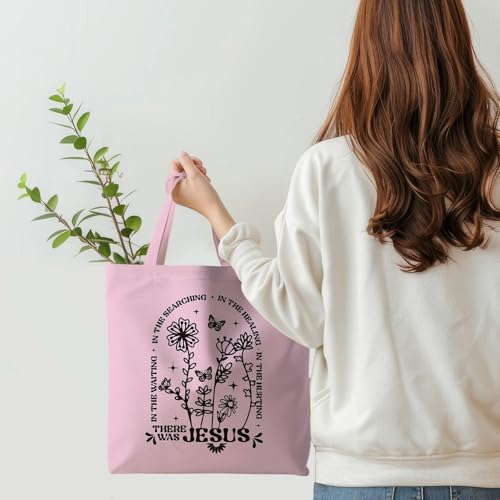 Jesus Tote Bag, Christian Tote Bags for Women, Religious Reusable Grocery Bags - color: Pink Floral