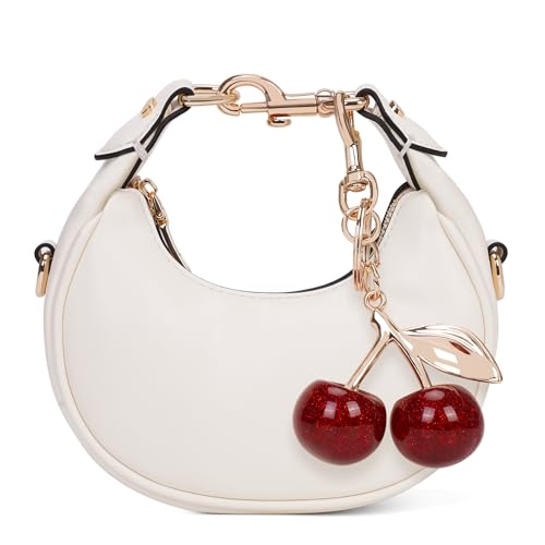 JQWSVE Small Top Handle Bags for Women Mini Purses Cute Ladies Handbags Crescent Mini Crossbody Bags with Cherry - color: A01-small-white