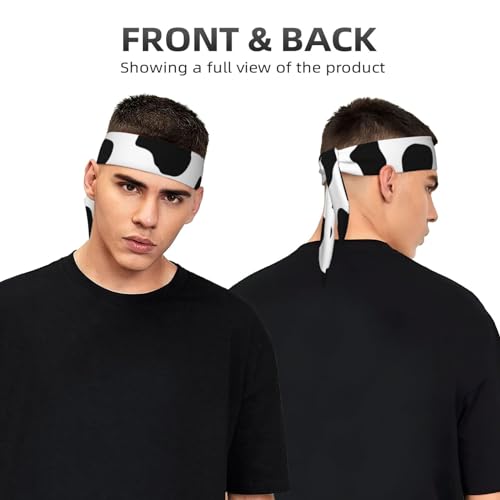 Sports Head Tie Westie Dogs Beach Summer Tropical Tie Sweatband Headband Men Women Elastic Bandana Adjustable Non-Slip Moisture Wicking for Running Football Yoga Workout Athletic Hair Ninja Head Band - color: Black And White Cow Pattern
