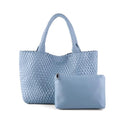 Woven Tote Bag Womens Purse Vegan Leather Shoulder Handbags Fashion Summer Beach Tote Bags Large Travel Totes - color: Blue