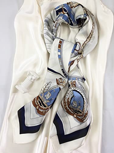 Julunar Silk Like Head Scarf for Women - Satin Large Hair Scarves - 35" Square Silk Hair Wrap for Sleeping with Gift Packed - color: A004-1 Pirate Ship White