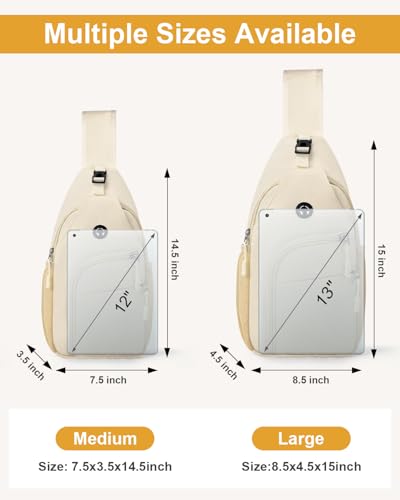 Pritent Crossbody Bags for Women Man Waterproof Sling Bag Backpack Trendy Casual Cross Body Bag with Convertible Shoulder Strap Chest Bag for Camping Hiking Travel Essentials (Ivory, Medium ) - color: Ivory, size: Medium