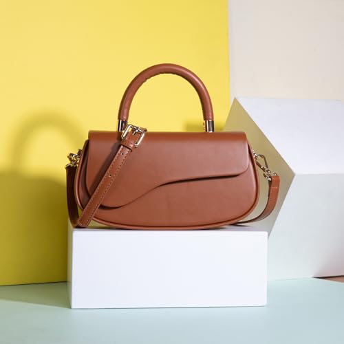 Milan Chiva Small Top Handle Purse for Women Elegant Crossbody Bag with Adjustable Strap for Evening Party & Daily Use - color: Brown