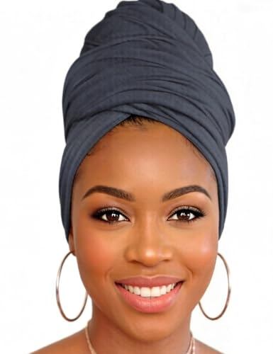 Head Wraps for Black Women, Breathable Headwrap Soft Long Hair Wraps Wide Headscarves for Locs Braids - color: Dark Gray