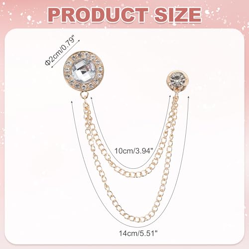 PATIKIL Gem Chain Brooch Pins, Hanging Chain Brooch Suit Pin Tassel Chain Round Crystal Badge Lapel Collar Pins for Men Shirts - color: Gold Tone(White)