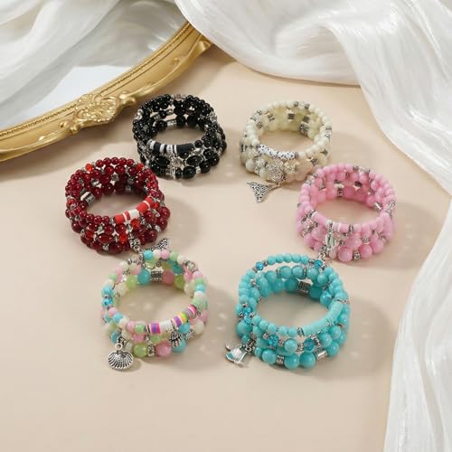 Bohemian Bracelet Sets for Women - 4-Pack Stackable Stretch Bead Bracelets with Black＆White Crystal & Gold Accessories, Multi-Layer Boho Jewelry - color: mix
