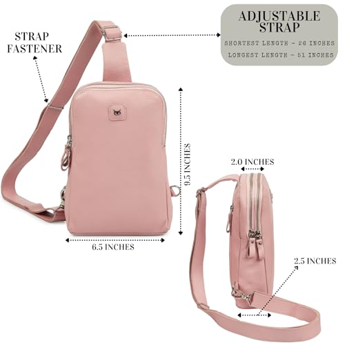 Leather Sling Bag for Women Genuine Crossbody Purse Small Trendy Cross Over Chest with Phone and Credit Card Slots (Baby Pink Nappa) - color: Baby Pink Nappa