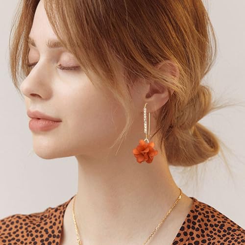 Boho Flower Dangle Earrings for Women Long Drop Resin Acrylic Tiered Petal Statement Earrings Handmade Lightweight Vintage Floral Chunky Drop Jewelry - color: Brown