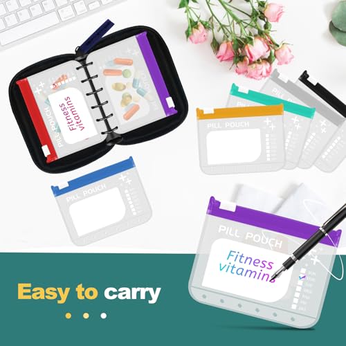 Timueetech A7 Waterproof Pill Organizer with 7 PCS L Size Zippered Pill Pouches for A7 Binder, Large BPA-Free Weekly Medicine Organizer, Color-Coded Reusable Travel Pill Storage System - color: Navy Blue