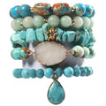 Yomisa 5PCS 6PCS Natural Boho Beaded Bracelets/Bangle for Women Men,Healing Turquoise Jasper Agate Crystal Gemstone Stone Chakra Multilayer Wrap Bohemian Handmade Jewelry Beads Stretch Bracelet Set - color: 5PCS-Turquoise