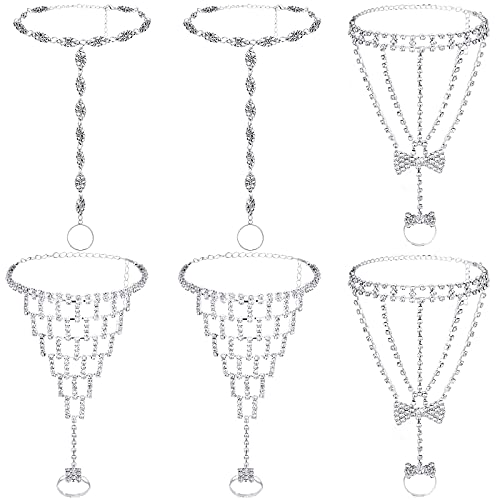 Hicarer 6 Pcs Foot Jewelry Barefoot Sandals for Women Rhinestone Bohemian Foot Ankle Chains for Beach Wedding - style: Hollow Mesh Bow Style