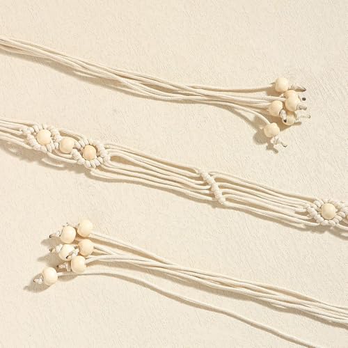 LIMHOO Women's Boho Braided Belt Adjustable Beaded Rope Waist Belts for Dresses - color: 519 White