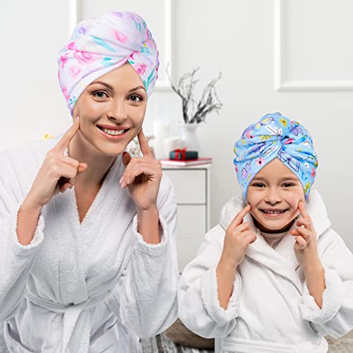 Basumee Microfiber Hair Towel Wrap for Kids 2 Pack Rapid Drying Hair Towel with Button Hair Turbans for Wet Hair Wraps Head Towel Wrap for Women and Girls, Flower - color: Flower and Butterfly