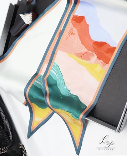 Hioyiwse Head Scarf Hair Neck Scarves For Women Purse Bag Scarfs For Handbags Silky Long Thin Satin Headscarf Fashion - color: B26-the Sun Declined Westward
