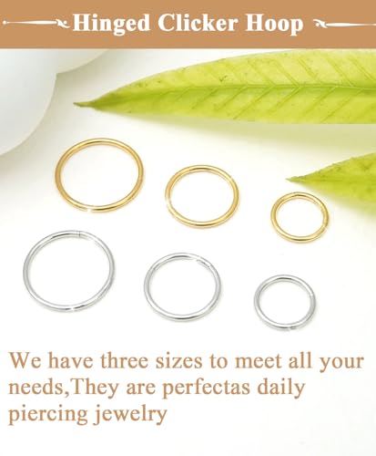 Opal Nose Ring Studs Horseshoe Nose Rings Hoops Stud 316L Stainless Steel Nose Rings Round CZ Square Screw L Shaped Nose Stud Hypoallergenic Nostril Piercing Jewelry for Women Men - color: Gold/3Pcs/G23 Titanium/20G/6-8-10mm