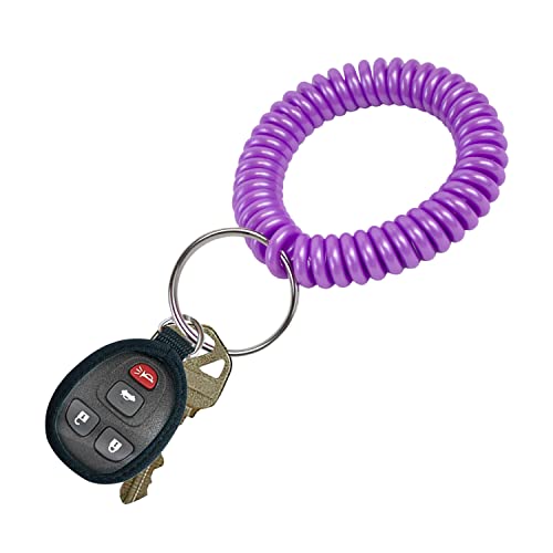 Lucky Line 2” Spiral Wrist Coil with Steel Key Ring, Flexible Wrist Band Key Chain Bracelet, Stretches to 12”, Purple 1 PK (410651) - color: Purple, size: 1 Pack