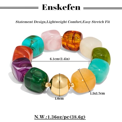 Multicolor Chunky Beaded Bracelet for Women Bold Acrylic Resin Stretch Bracelet Summer Beach Statement Bracelets Trendy Elastic Bangle Jewelry - color: Bead bracelet-colorful