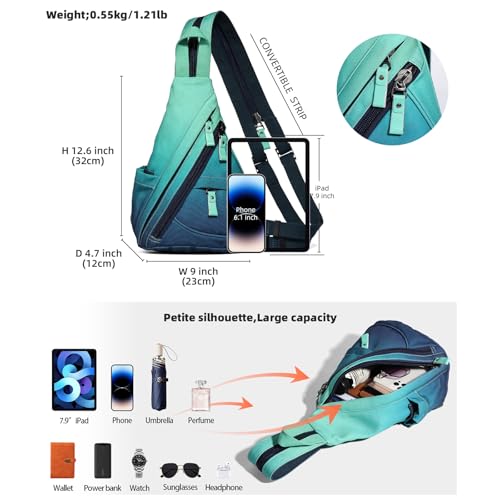 KL928 Sling Bag - Small Crossbody Backpack Shoulder Casual Daypack Rucksack for Men Women - color: 6881mr-blue+grayishgreen