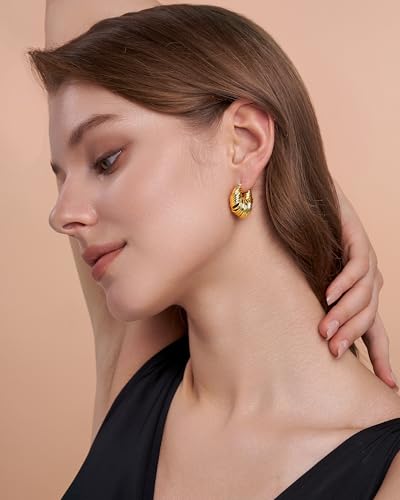 18K Gold Plated Boho Chunky Leaf Floral Geometric Textured Basket Weave Braided Dangling Statement Earrings for Women by SNGIA, Wavy Handmade Trendy Ribbed Fan Dangle Hoop Jewelry Gifts, Summer Round Oval Square African Beachy Vacation Flower Fashion Acce