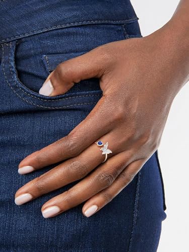 Bestyle 925 Sterling Silver Butterfly Ring Hypoallergnic Adjustable Birthstone Rings for Women Butterfly Jewelry Gifts for Anniversary Mothers' Day Birthday - color: 09.September (Sapphire)-Ring Delicate
