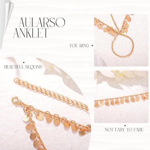 2PCS Gold Barefoot Sandals for Women Sequins Foot Chains Boho Beaded Anklets Layered Tassel Barefoot Sandals Jewelry - style: Sequins-A