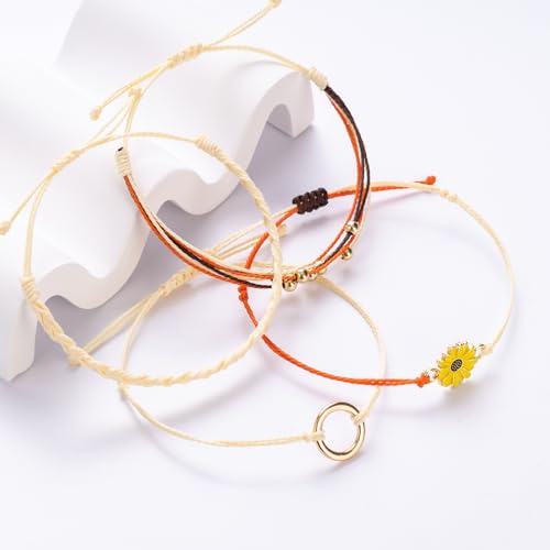 Sunflower Friendship Bracelets Boho Stackable String Bracelets Cute Trendy Gifts for Teen Girls Women - color: Beige