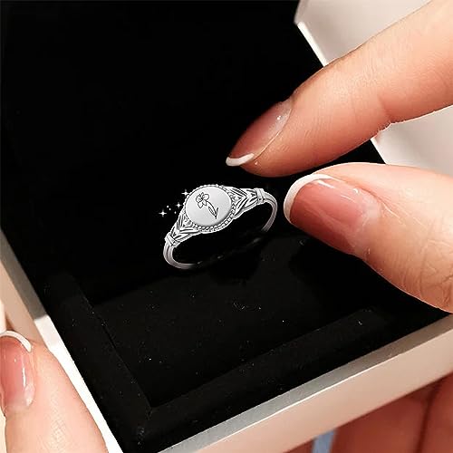 Birth Month Ring for Women Personalized Birthday Flower Signet Rings 925 Sterling Silver Vintage Rings Personalized Gift with Birth Flowers for Mom Daughter Girlfriend Wife Friend - color: Style 2