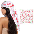 AWAYTR 35” Square Satin Head Scarf Hair Scarf for Women's Hair Silk Bandana for Women Silk Head Wrap for Sleeping - color: Cherry White