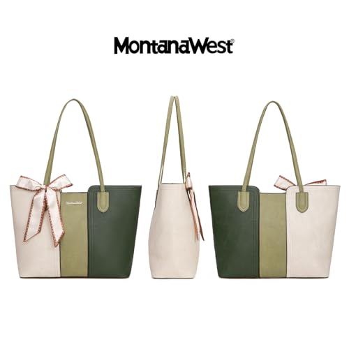 Montana West Tote Bags for Women Top Handle Satchel Purses - color: Beige With Green