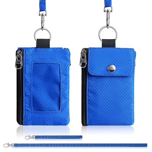 Artpaxy Minimalist Wallet For Mens Womens, Keychain RFID Blocking Zipper Small Wallet with ID Window 2 Lanyards,Water Resistant Travel Cash Card Coin Case Boys Girls - color: Blue, style: Casual