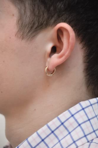 14K Gold Huggie Hoop Earrings (5mm Wide Huggie), Real 14k Gold Hoops - style: Rose Gold 13mm