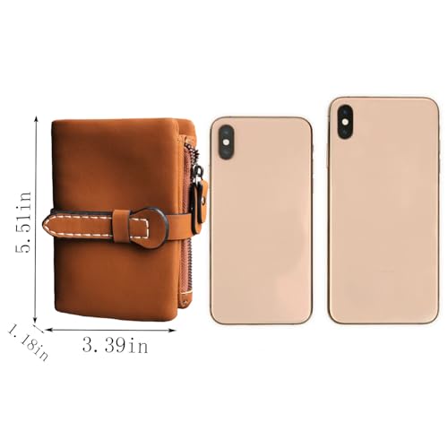 AOXONEL Women's Small Bifold Leather wallet Rfid blocking Ladies Wristlet with Card holder id window Coin Purse - color: Brown3