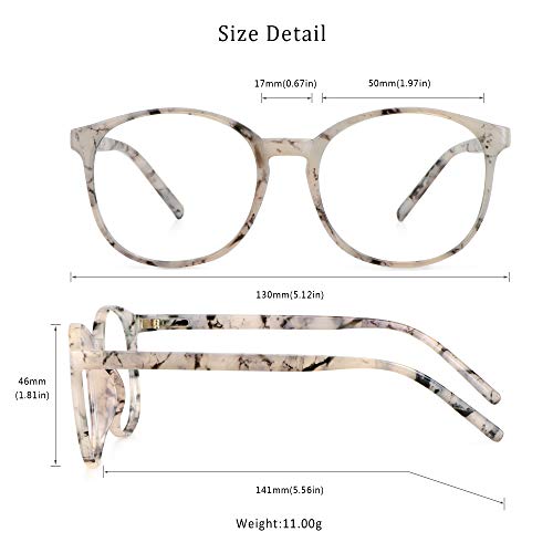 LifeArt Round Blue Light Blocking Glasses, Computer Glasses, Gaming Glasses, TV Glasses for Women Men (Marble, No Magnification) - color: 10_days_marble, size: +0.00(No Magnification)