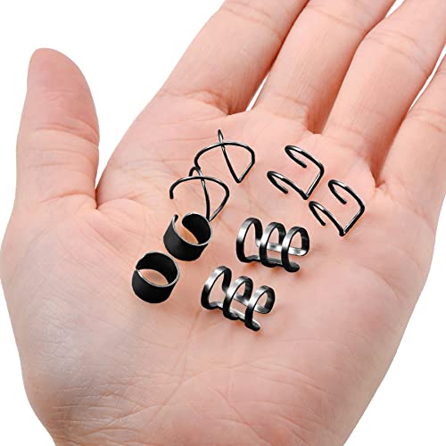 Tornito 4-10 Pairs Stainless Steel Ear Cuff Helix Cartilage Clip On Wrap Earrings Fake Nose Ring Non-Piercing Adjustable - color: E1:4 Pairs, Black Tone