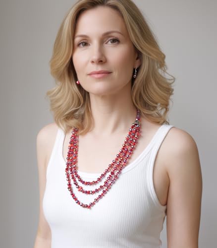 Errally Layered Beaded Statement Necklace Multi Strand Crystal Beads Collar Necklace and Earring Sets for Women Fashion Costume Jewelry Set Gifts for Her - color: 15-Dark Red