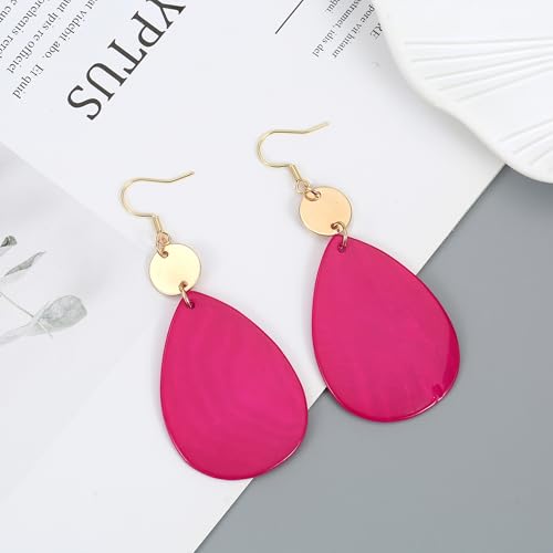 Elisheva Bohemian Lightweight Mother of Pearl Shell Drop Dangle Earrings for Women, Boho Chic Hippie Waterdrop Statement Jewelry Gift - color: fuchsia pink