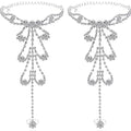 Summer Barefoot Sandals with Foot Chain Jewelry, Crystal Toe Ring Anklets & Bridal Rhinestone Foot Chain for Women (Silver)