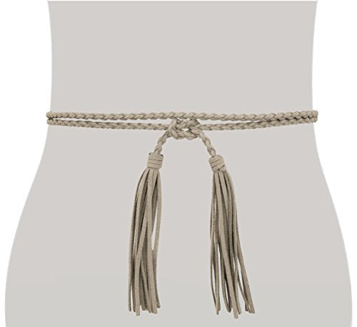 TeeYee Women Girls Braided Waist Tie Belt/Rope with Tassel Wrap Cloth Belts for Dress Pants - color: Khaki, size: 63inch