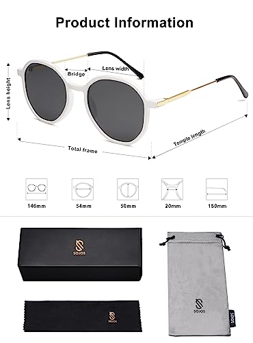 SOJOS Trendy Designer Hexagon Round Sunglasses for Women Fashion Big Shades Geometric Women Sunglasses SJ2181 - color: White