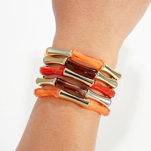 Gold Tube Bangle Bracelets for Women Stackable Bamboo Chunky Acrylic Beads Stretch Friendship Summer Beach Bracelet Jewelry - color: Colorful 03