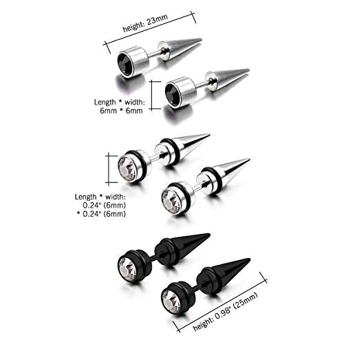 Aroncent 12PCS Stainless Steel Fake Tapers Mens Earrings Illusion Tunnel Cheater Piercing Jewelry Set for Men Women - color: A3