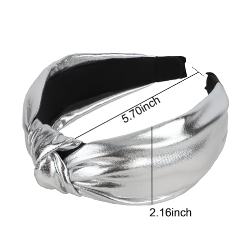YISSION Silver Knotted Headband Wide Headbands for Women No Slip Fashion Head Band Top Knot Hairband Hair Accessories for Women - color: Silver