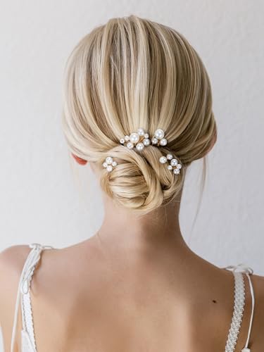 SWEETV 9 Pieces Bride Hair Accessories Pearl Wedding Hair Pins Leaf Bridal Hair Piece Vintage Hair Headpiece Leaf Hair Clips Jewelry for Women Bridesmaids Brides Flower Girls - color: Set-D-Gold
