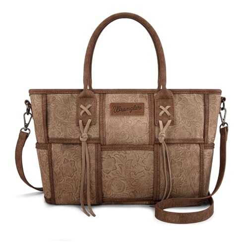 Montana West Wrangler Woven Tote Bag for Women Western Floral Tooled Purses and Handbags - color: Floral Tooled Tan