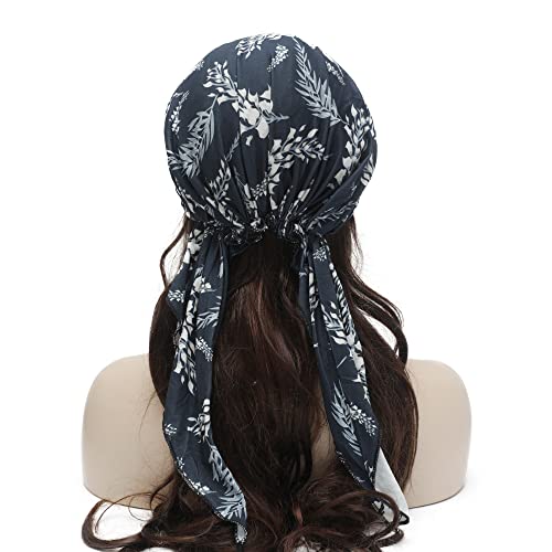 ZLYC Chemo Headwear Pre Tied Head Scarf Headwraps Lightweight Turban Beanie Cap for Women - color: Leaves Navy